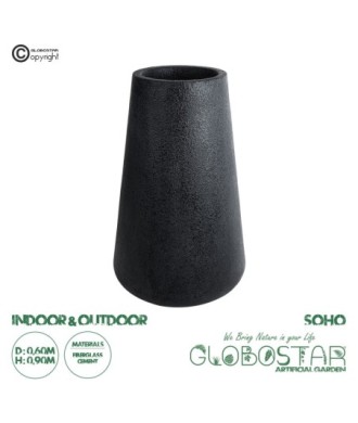 GloboStar® Artificial Garden SOHO 20790 Επιδαπέδιο Πολυεστερικό Τσιμεντένιο Κασπώ Γλάστρα - Flower Pot Μαύρο Φ60 x Υ90cm